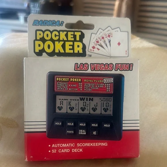Vintage Working Radica Pocket Poker Royal Flush 3000 Electronic Hand Held Model.
