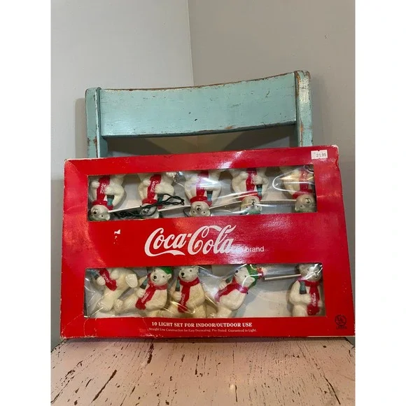 Vintage Coca-Cola Polar Bear Christmas Lights 10 Light Set Indoor Outdoor 1998