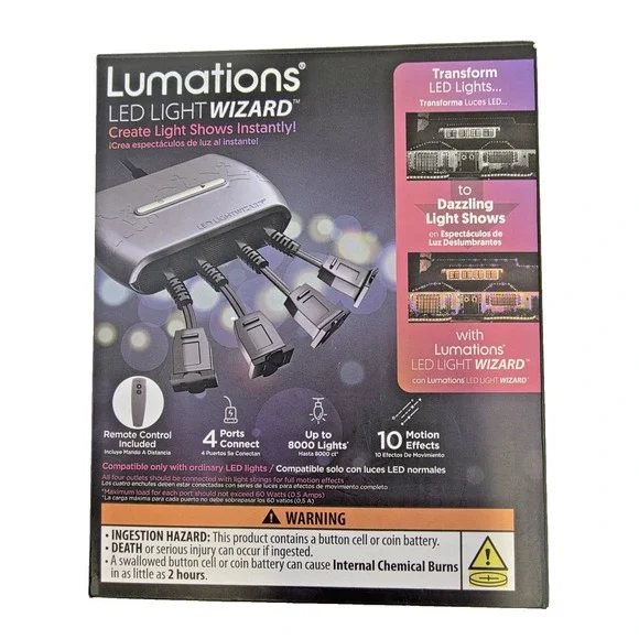 Lumations LED Light Wizard 4-Port Controller Plug Play 10 Motion Effects Remote