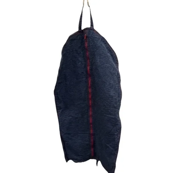 VTG 70s Denim Garment Bag Travel Suit Cover Red Zip Contrast Stitching 40x20