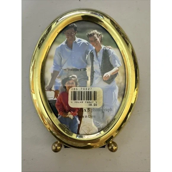 Vintage 90s Solid Brass Mini Oval Picture Frame Rounded Edge Small 3.5x5