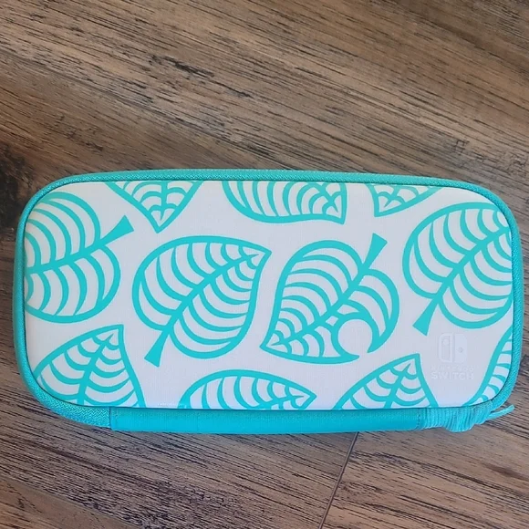 Nintendo Lite Switch Teal & Cream Palm Leaf Design Case, Hard Shell, Gray Lining