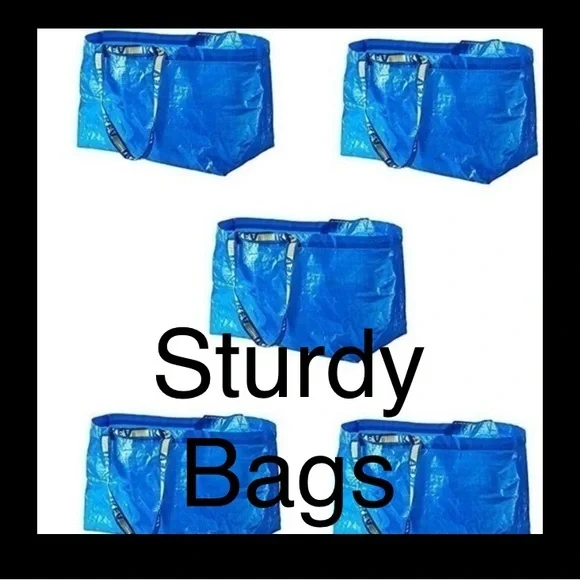 5 Ikea BAGS blue sturdy carrying plastic storage Spring Cleaning 🧽 no zippers