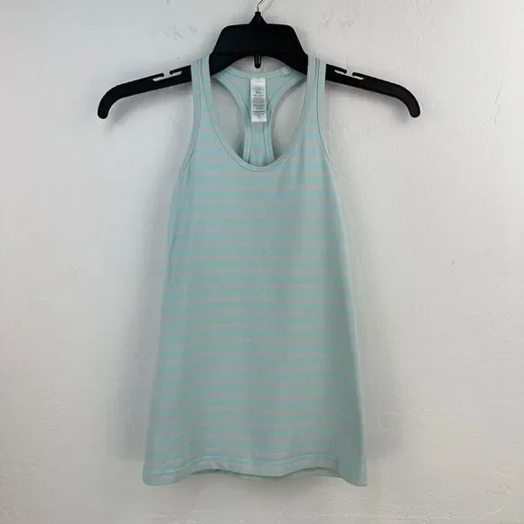 Ivivva Tank Top Kids 10 Pink Blue Striped Nylon Stretch‎ Racerback Scoop Neck