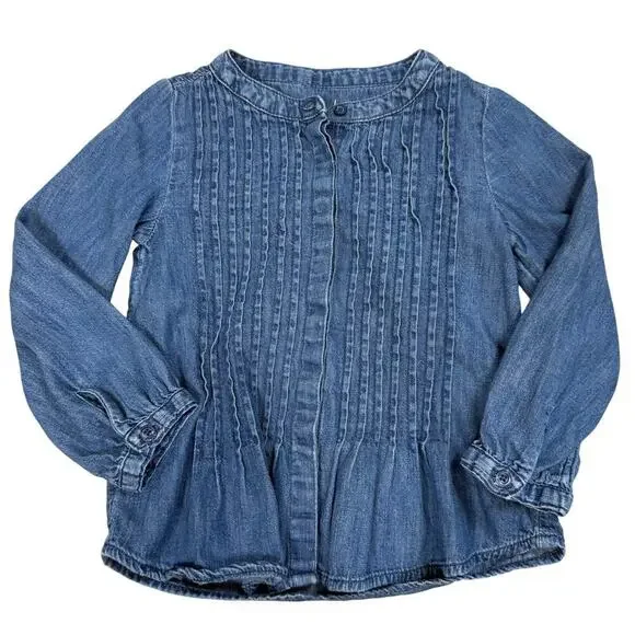 Baby Gap Girls Chambray Denim Pintuck Blouse – Long Sleeve Peplum Top Size 4T