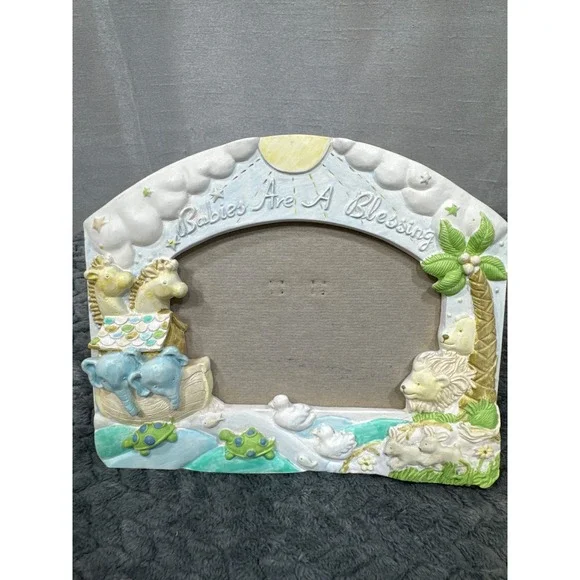 Babies Are A Blessing‎ Noahs Ark 3D Resin Picture Frame Pastel Nursery Decor
