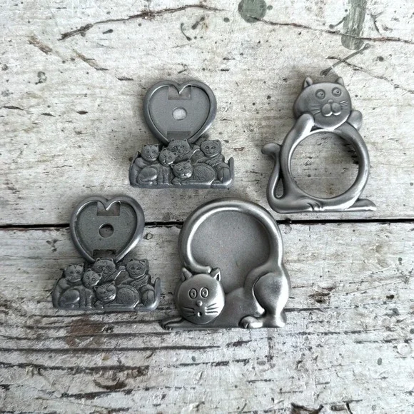 Vintage Pewter Cat Picture Frame Set 4pc Feline Decor Taiwan‎