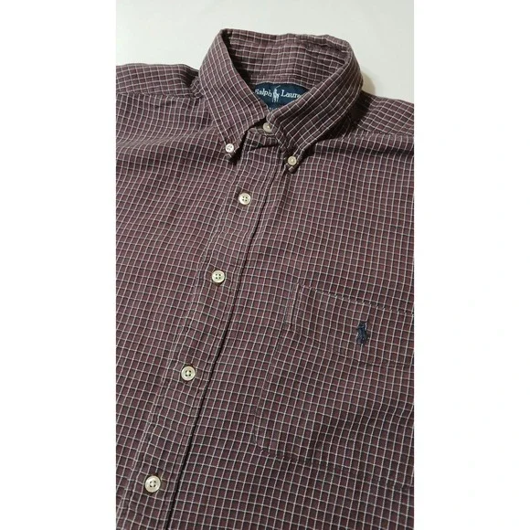Polo Ralph Lauren Men's Blaire Cotton Oxford Graph Check Shirt‎ 3/4 Sleeve Large