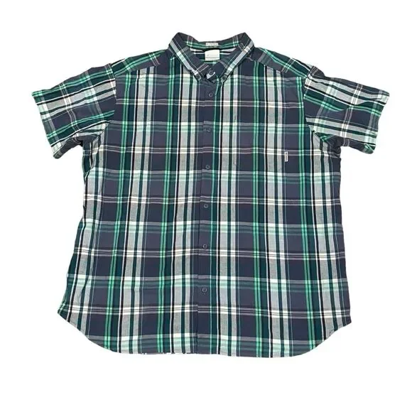 Columbia Mens 2XL Blue Green Plaid Regular Fit Short Sleeve Button Front Shirt‎