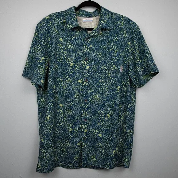 Columbia PFG blue green marlin ditzy print shirt-M