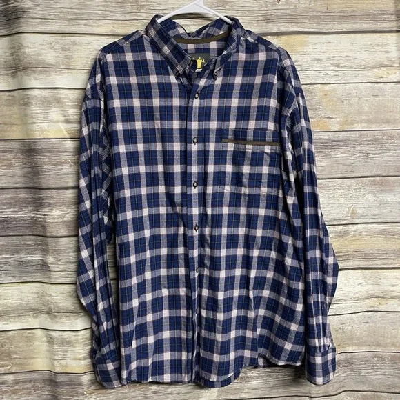 Cabela's Flip Cuff Button Down Shirt Men's 2XL Cotton Plaid Long‎ Sleeve Country