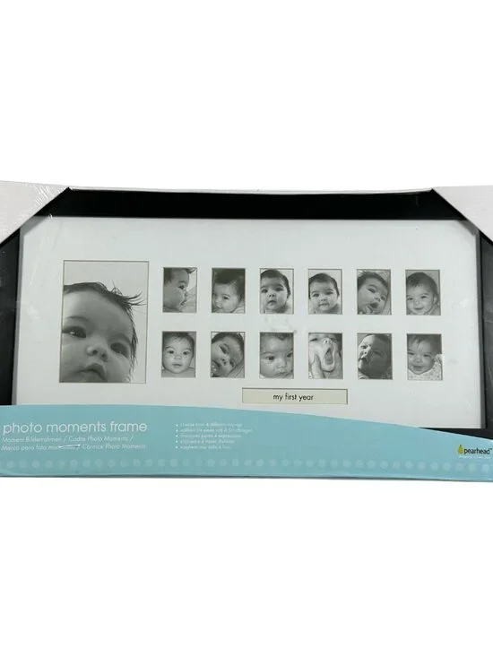 Pearhead “My First Year” Baby Photo Frame Black Modern, New Sealed