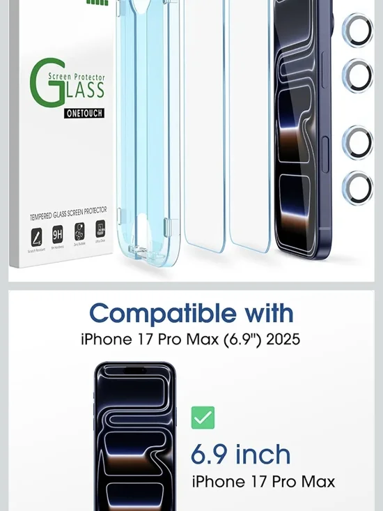 Tempered Glass Screen Protector for iPhone 17 Pro Max (6.9