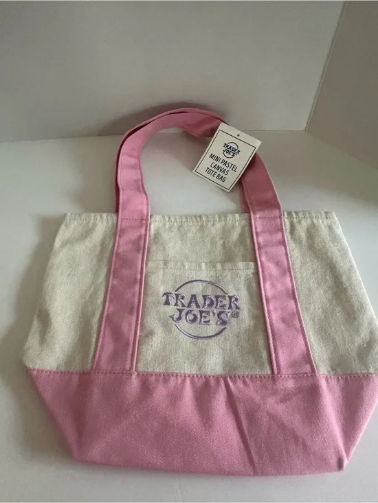 Trader Joe's Pink & Cream Mini Canvas Tote Bag