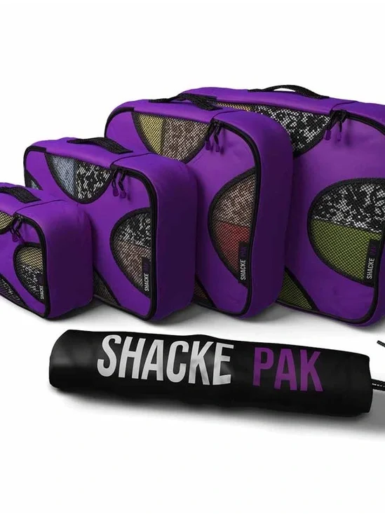 Shacke Pak - 5 Set Travel Packing Cubes with Laundry Bag Brand New! Black Purple