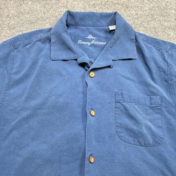 Tommy‎ Bahama Hail Mary Shirt Mens M Blue Silk Blend Embroidered Football Image