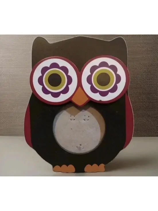 Retro Mod Owl Photo Frame Colorful Wooden Tabletop Frame Cute Owl Decor