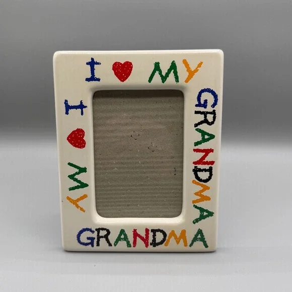 Vintage I Love My Grandma Ceramic Picture Frame White Multicolor Crayon Writing