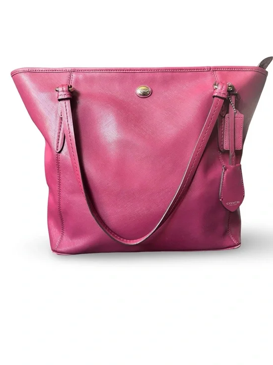 Coach Deep Pink Leather Tote with Tag Charm