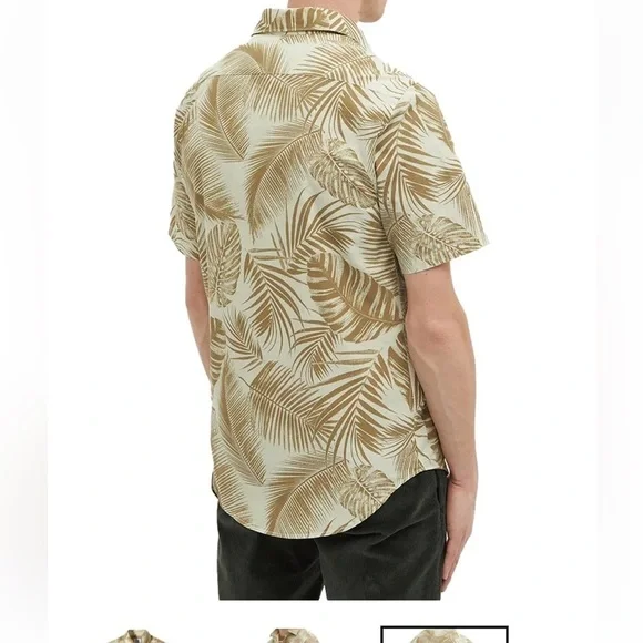 NNO7 No Nationality Button Up Gray ShortSleeve Men'Tropical Leaf Print Shirt XXL