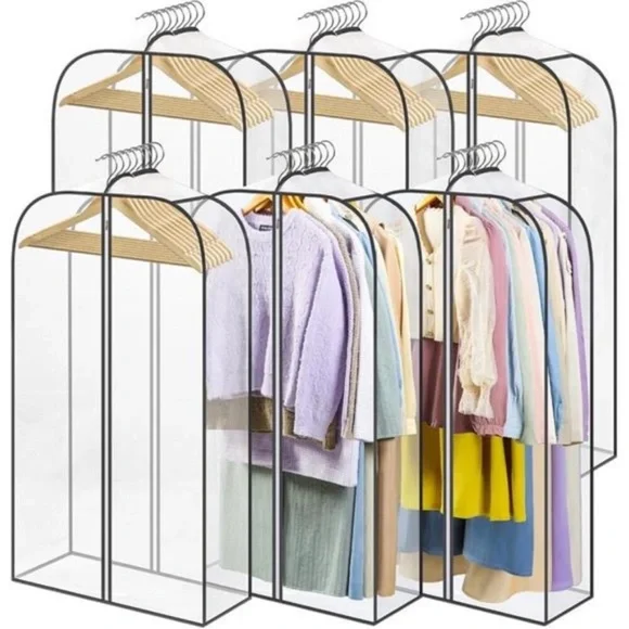 Clear Garment Bags 6 Pack Clothes Storage Dustproof Zipper Closet Coat Dress Sui