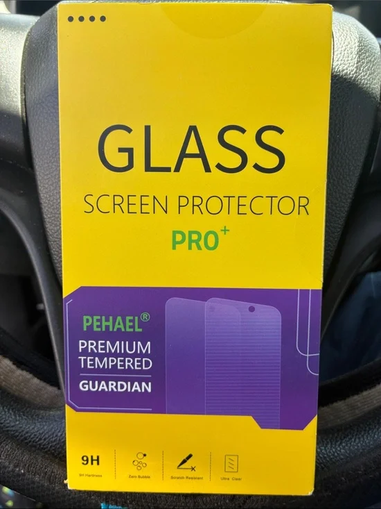PEHAEL Premium Tempered Glass Screen Protector - Yellow & Purple Packaging