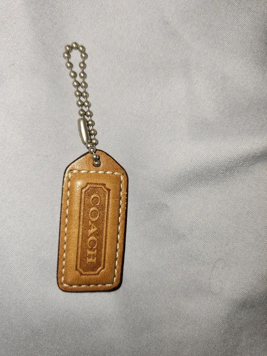 Coach Tan Leather Key Tag with Ball Chain