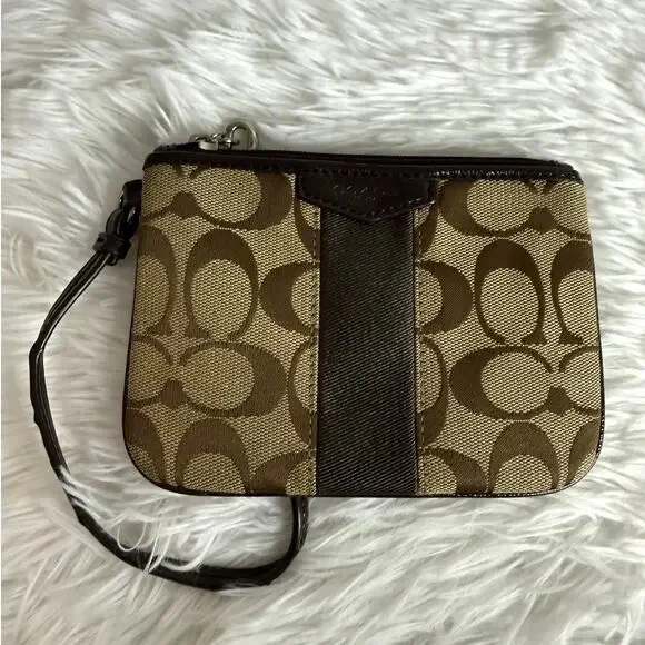 COACH Brown Signature Canvas Wristlet