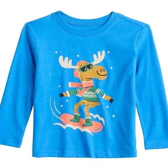 Toddler Boy Jumping Beans Holiday Graphic Tee Long Sleeves Size 4T NWT