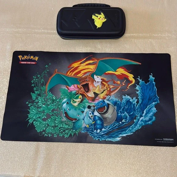 COPY - Pokemon trading card game mat & Nintendo Switch Pikachu case.