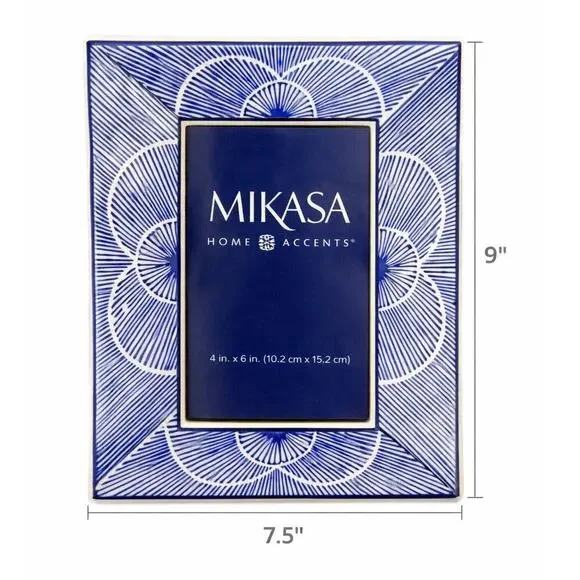 Mikasa Blue White Ceramic 4x6 Photo Frame 7.5x9 Home Accents Modern Decor Gifts