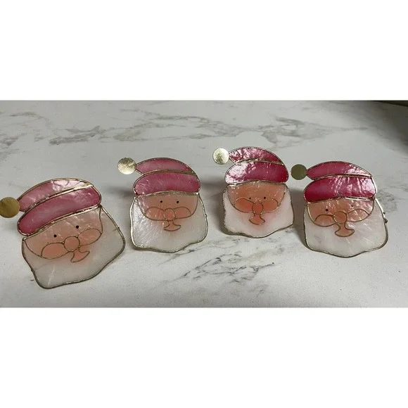 Vtg‎ Lot of 4 Capiz Shell Santa Clip On Christmas Tree Miniature Light Covers