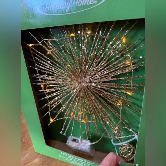 Gold LED Starburst lighted Tree Topper Holiday Homes Christmas Tree Decoration