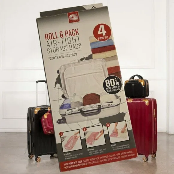 G-Force Roll & Pack Air-Tight Storage Bags 4-Piece Set Travel Size 25.5