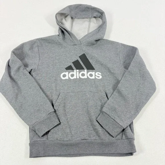 Adidas Essentials Big Logo Hoodie Youth Medium Grey Pullover‎ Sweatshirt Cozy