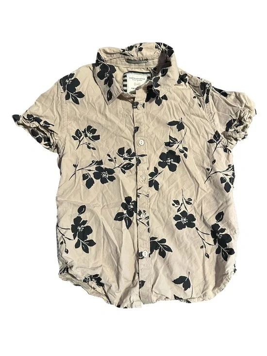 Denim & Flower Tan Shirt with Black Floral Print