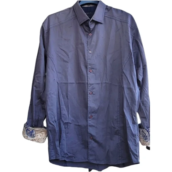 ENVY COUTURE Men's Button-up Gray with Yellow Paisley Contrast Cuffs Size 4XL