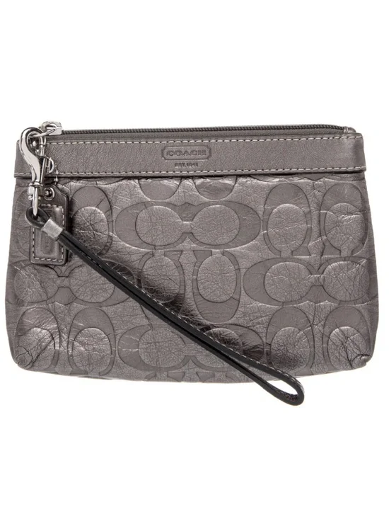 Coach Metallic Gray Signature Wristlet Clutch