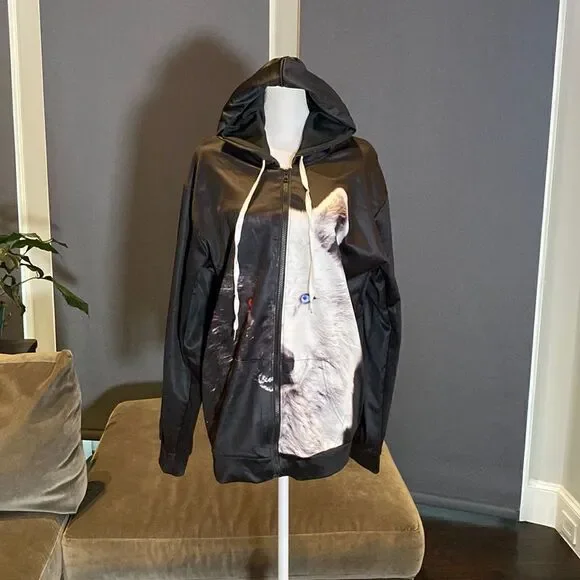 Men’s or Women’s Drawstring Zip Up Hoodie Wolf Design NWOT Large