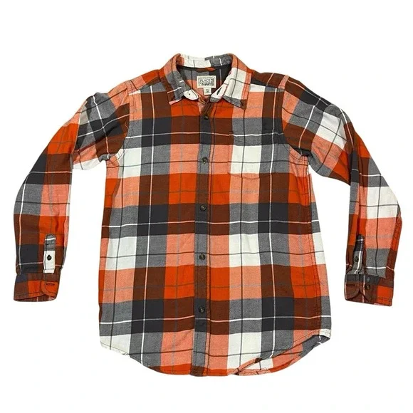 Kids The Children's‎ Place Orange Gray Flannel Button Shirt Size XL 14 Preppy
