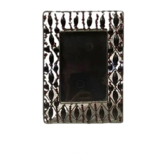 Vintage Silver Heavy Metal Handcrafted Grannycore Picture Frame With Beads 6'4