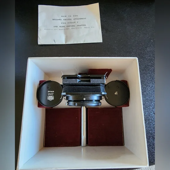 VTG Nikon F Single Rail Bellows Nippon Kogaku w/ Slide Copying Mask & Manual