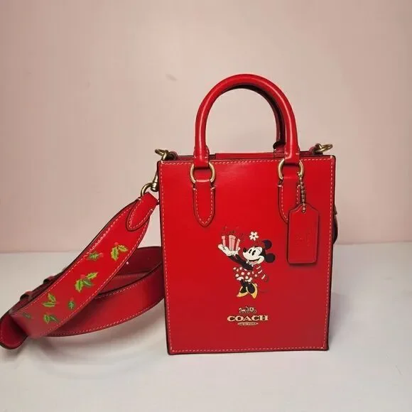NWT Coach CN022 Disney X Coach North South Mini Tote w Minnie Mouse Electric Red