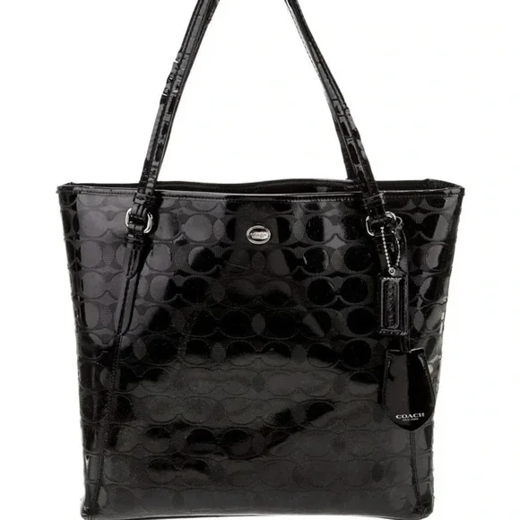 Coach logo monogram patient leather tote handbag