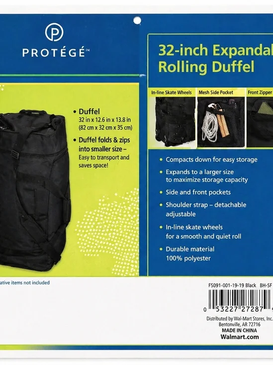PROTÉGÉ 32-Inch Expandable Rolling Duffel Bag - Black