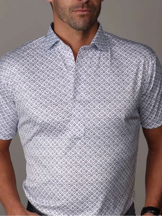 NWOT Collars & Co. Blue White Royal Flush Semi-Spread Collar Polo in Size Medium