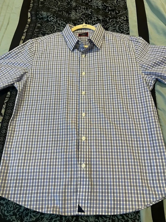UNTUCKit Men’s Blue and White Check Casual Button-Down Shirt