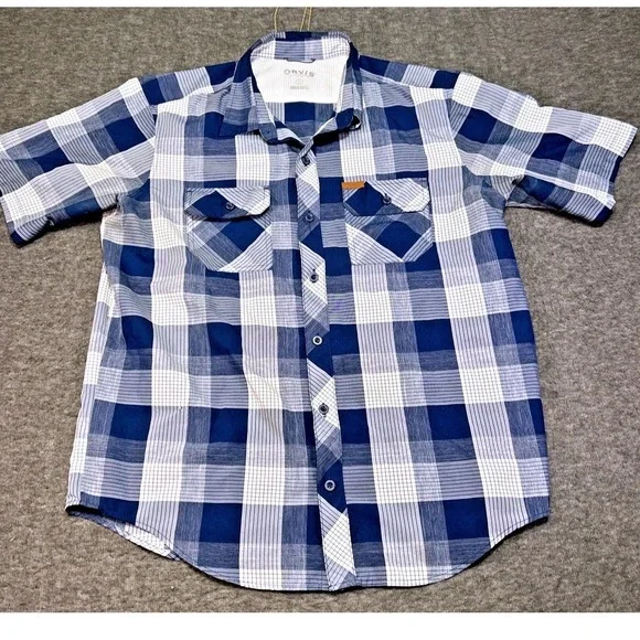 Orvis Shirt Mens Large Blue Plaid Casual Outdoor Relaxed Travel Fishing Hiking