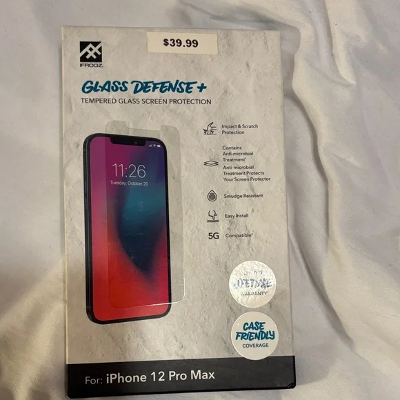 Glass Defense+ Tempered Glass Screen Protector for iPhone 12 Pro Max - Black