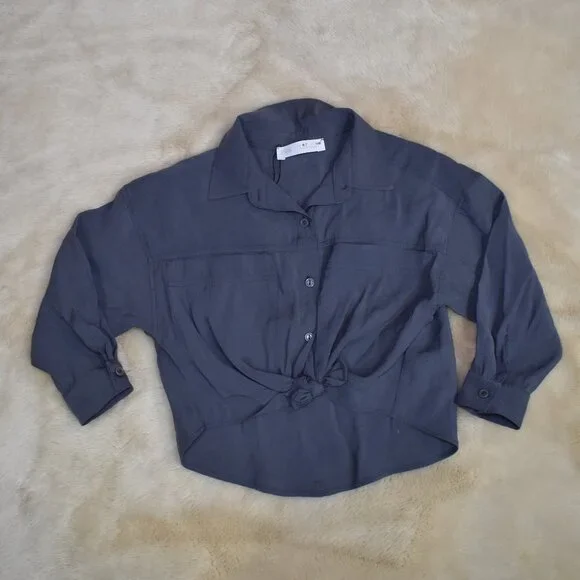 Zara Girls Button Down Long Sleeve Blouse Size 6/7 Blue